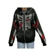 thumbnail image 4 of Qiylii Female Coat, Rhinestones Skull Butterfly Skeleton Print Long Sleeve Hooded Jacket for Spring Fall, S/M/L/XL, 4 of 9
