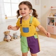 thumbnail image 3 of Kids Toddler Girl Boy Adorable Contrast Color Suspender Overalls Sleeveless Adjustble Straps Summer Romper Jumpsuit, 3 of 4