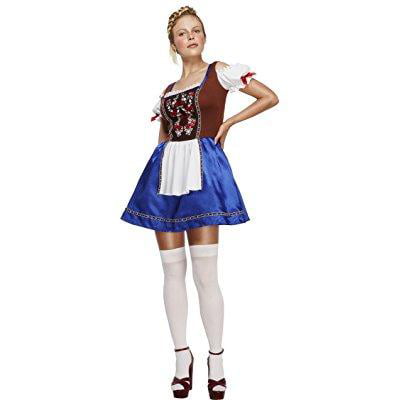 smiffy's women's fever dirndl costume, dress and attached underskirt, around the world, fever, size 2-4,