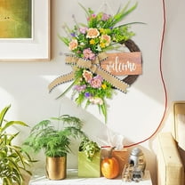 YOHAVEN Spring Flower Wreath Door Hanging with Bow, Artificial Greenery Front Door Wreath Holiday Decorations for Wall Fireplace Living Room Wedding Home Decor 17"