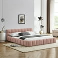 thumbnail image 2 of Generic Queen Size Upholstered Bed Frame with Thick Fabric, Chenille Fabric Grounded Queen Size Platform Bed with Headboard and Solid Frame. No Box Spring Needed, PINK, 2 of 9