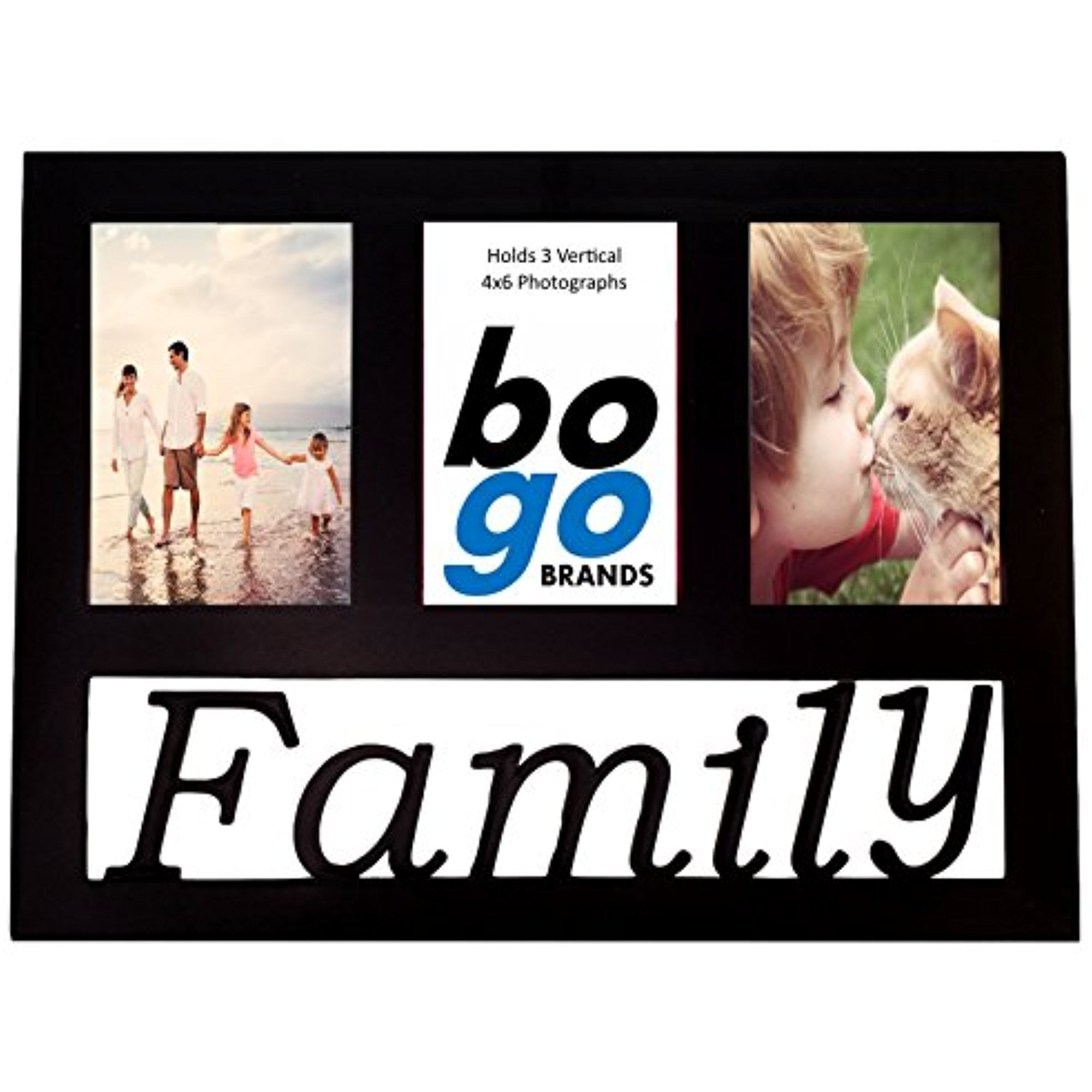 Large Family Photo Collage Frame Holds 3 4x6 Inch Vertical Photos Black Plastic Picture