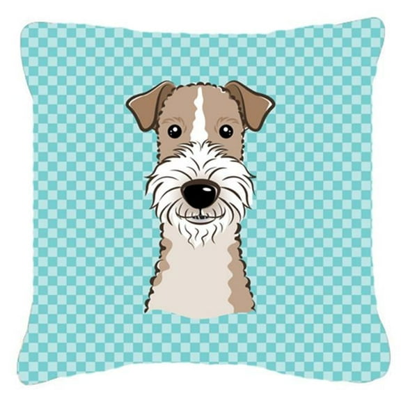 Caroline's Treasures BB1185PW1414 Checkerboard Blue Wire Haired Fox Terrier Canvas Fabric Decorative Pillow , 14Hx14W,
