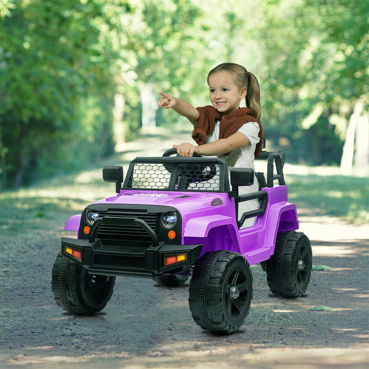 CIPACHO 12V Kids Ride On Car Truck, Battery Powered Vehicle with Remote Control, LED Lights, MP3 Music, Toy Gift for Children, Purple