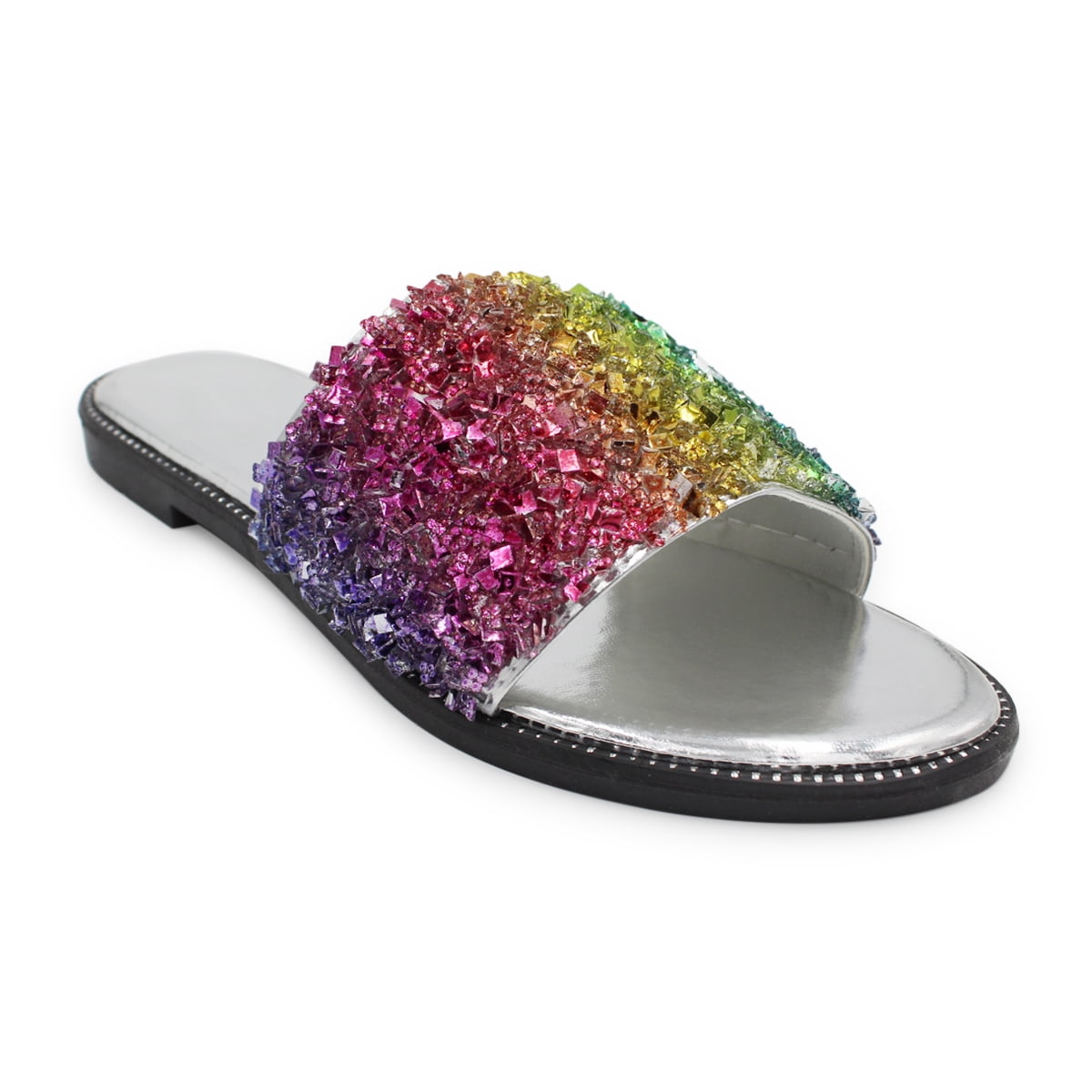 Lavra LAVRA Womens Glitter Fancy Slide Flat Low Sandals Bling