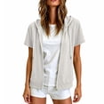 thumbnail image 2 of Yigetop Womens Short Sleeve Zip up Hoodies Sweatshirts Cardigan Loose Casual Lightweight Soft Tops Comfy Loungewear for Daily Wear Multiple Sizes White L, 2 of 6