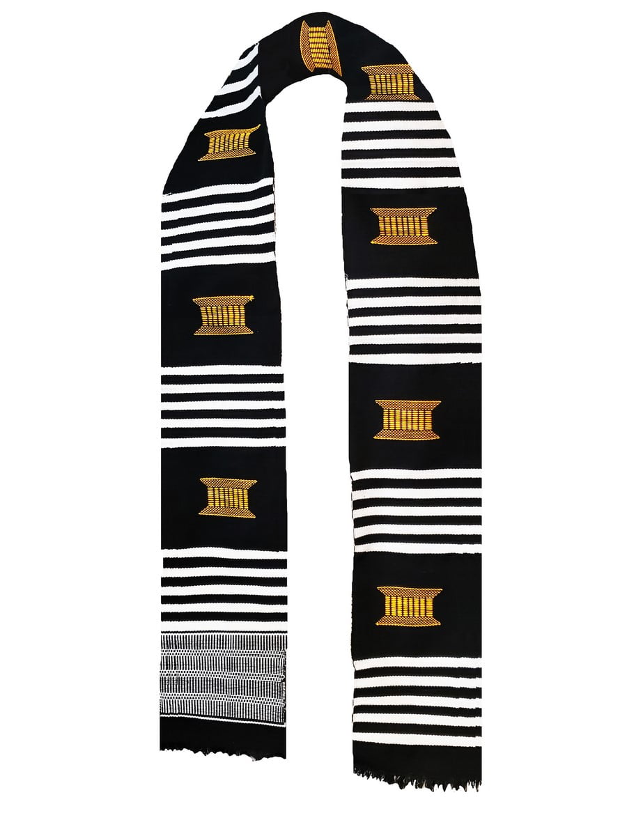 White and Black Kente Cloth Stole / Sash. Graduation