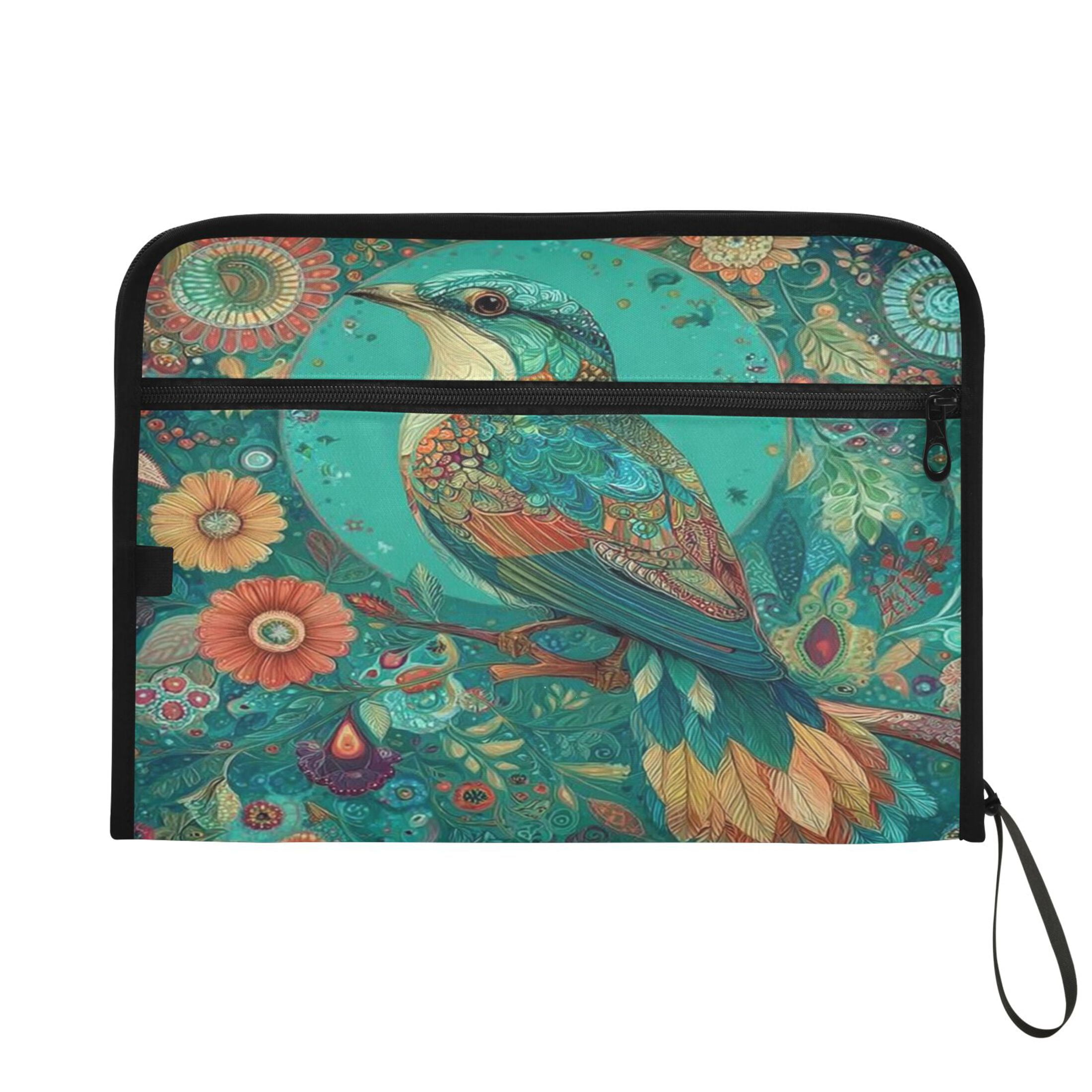 Accordion File Organizer with Zip Closure 13 Pockets Expanding File Folder Letter A4 Paper Document Organizer for Home Office Beautiful Psychedelic Bird