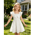 thumbnail image 2 of Lanbubble Girls Dress White A-Line Ruffle Sleeve Casual Holiday Summer Dress, 7-8 Years, 2 of 7