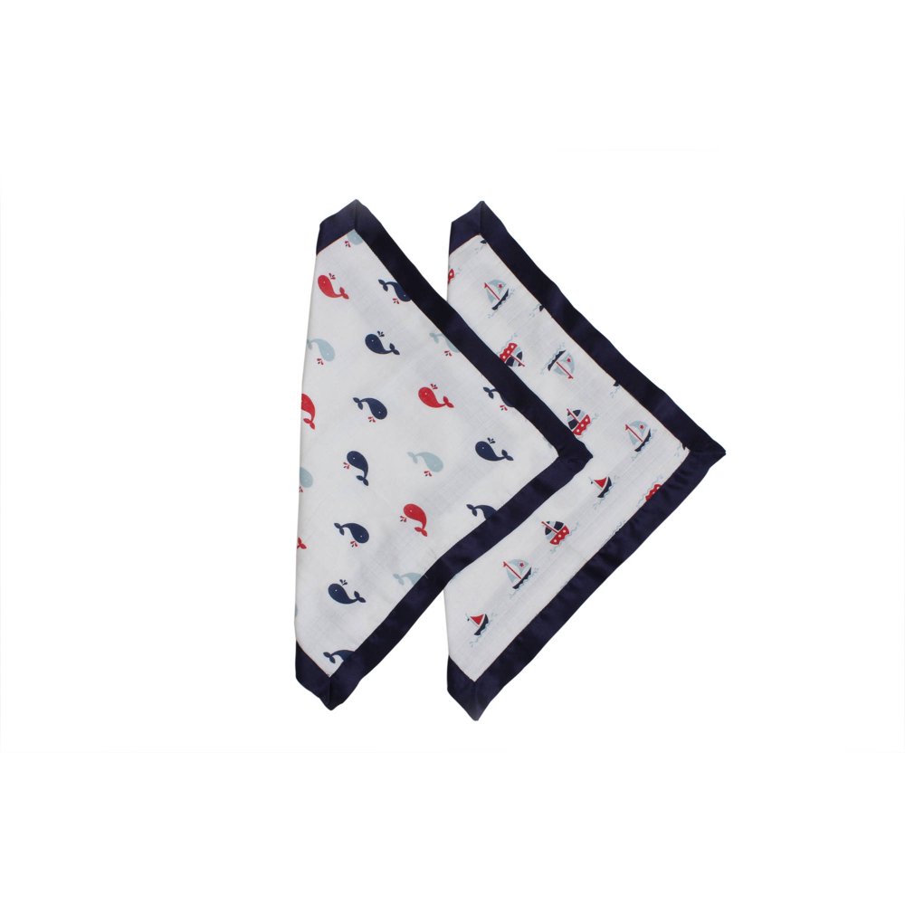 Bacati Little Sailor Boats/Whales Muslin 2Piece Security Blankets