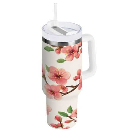 

40 Oz Car Handle Water Cup 10.8x3.85 Inch Stainless Steel Water Cup With Handle Water Cup Car Water Cup Travel Coffee Cup Lovely Pink Plum Seamless
