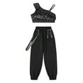 thumbnail image 3 of TiaoBug Kids Girls 2 Piece Hip Hop Dance Outfits Sequins Ruffle Sleeveless Crop Top with Jogger Cargo Pants Set Black 12, 3 of 7