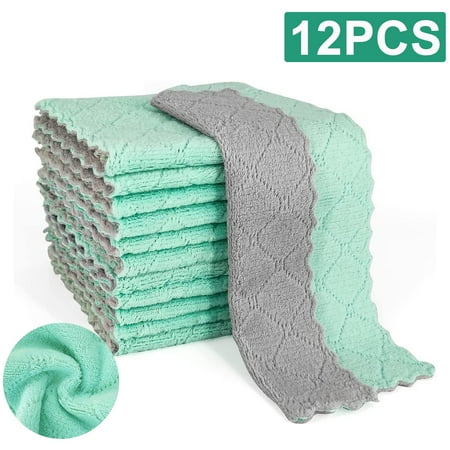 

NBPOWER 12 Pack Dish Towels for Kitchen Super Absorbent Coral Velvet Kitchen Towels & Microfiber Cleaning Cloth Nonstick Oil Washable Fast Drying Dish Cloths for Kitchen Bathroom Car(Green-Grey)