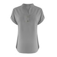 thumbnail image 4 of Olyvenn Womens Gauze Short Sleeve Tops V Neck Collar Button Down Shirts Dressy Casual Business Work Office Blouses Gray XL, 4 of 5