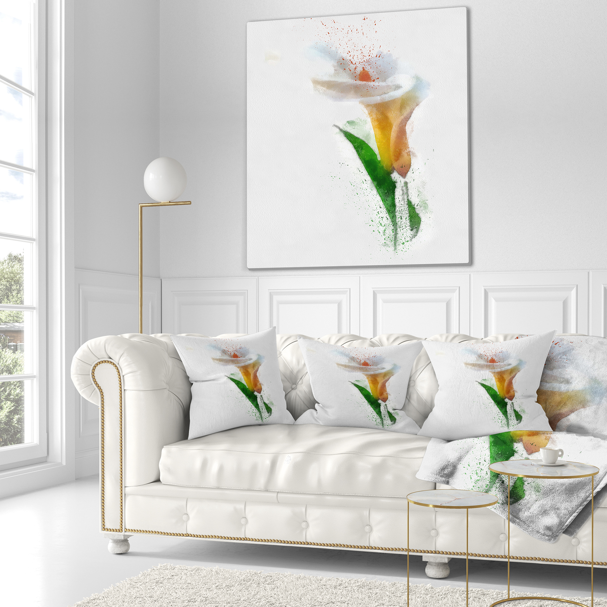 Designart Beautiful Flower with Paint Splashes - Floral Throw Pillow - 18x18