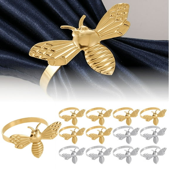 Napkin Rings Set of 12, Bee Napkin Holders, Metal Napkin Rings Bulk for Party Decoration, Dinning Table, Everyday, Family Gatherings - A Great Tabletop Décor