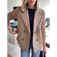 thumbnail image 1 of Women's Spring Wool Blend Double-Breasted Coat Solid Color Regular Fit Long Sleeve Suit Jacket Brown, 1 of 5