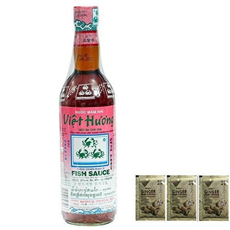 Three Crabs Brand Fish Sauce 24-Ounce Bottle Plus a Free Gift Instant Ginger Honey