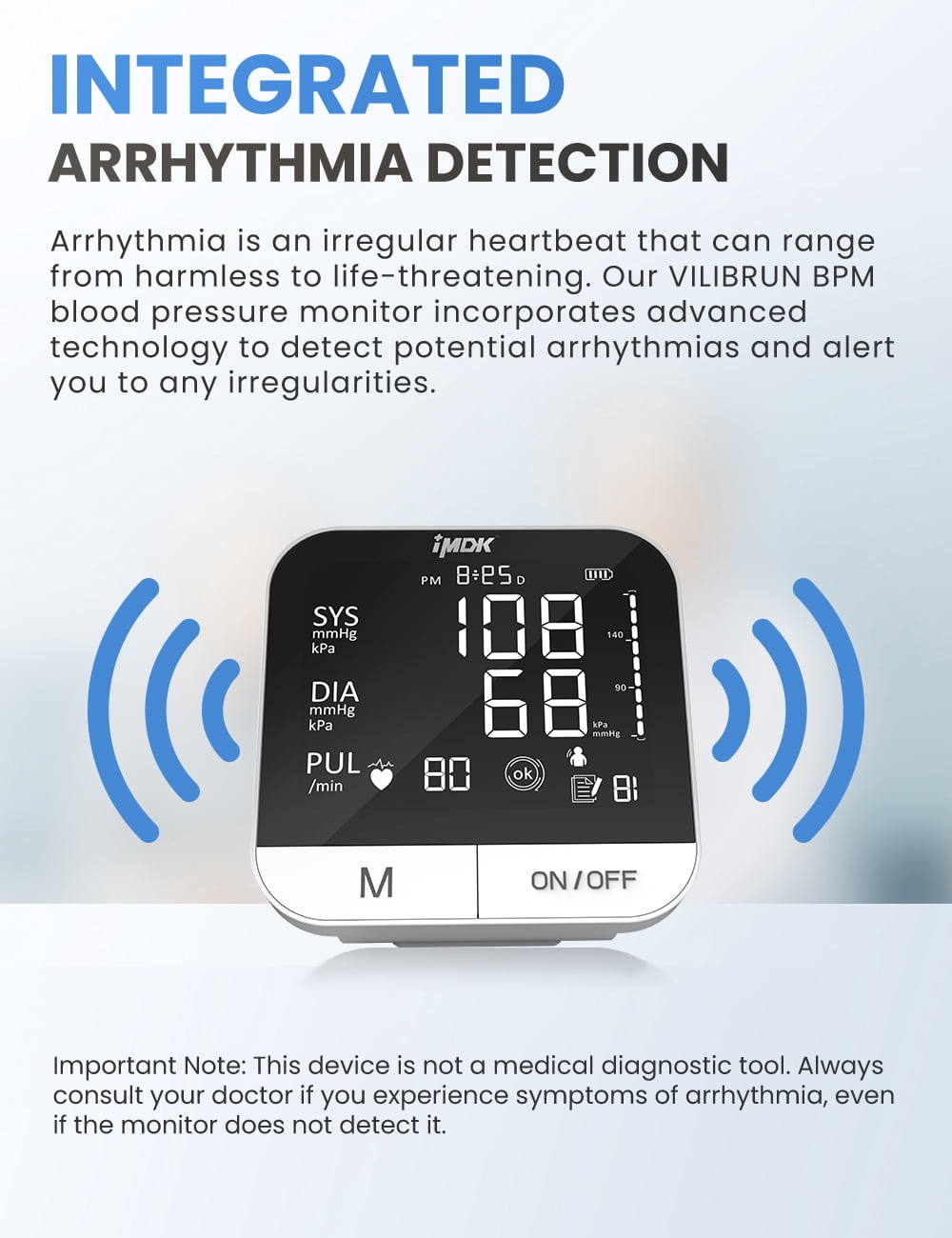 IMDK Blood Pressure Monitors - Arm Blood Pressure Monitors for Home Use, Accuracy of ±3 mmHg, Cuff '8.7-16.5' inch Adjustable, Hypertension Management APP for iOS & Android
