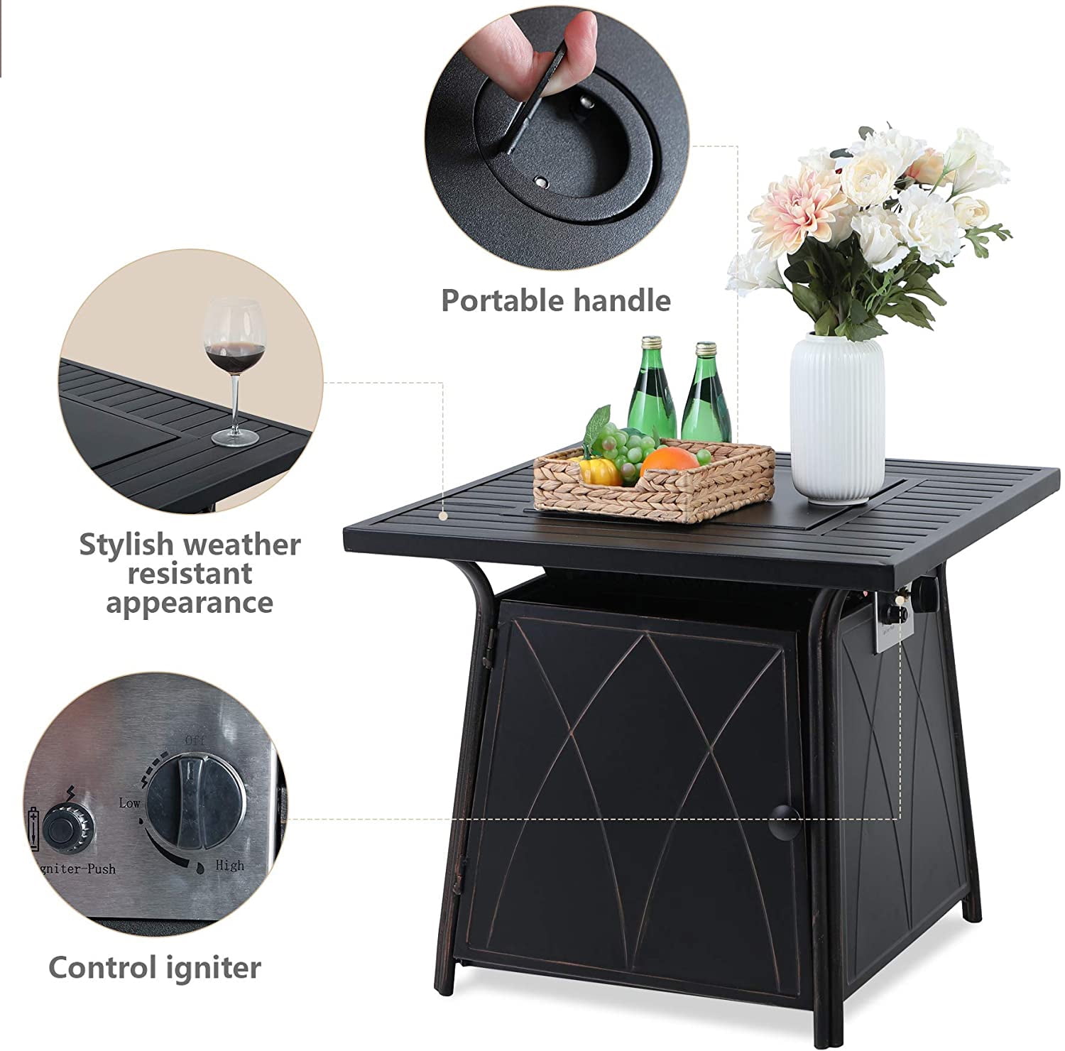 Sophia & William 5 Pcs Metal Patio Dining Set with Gas Fire Pit Table Outdoor Padded Textilene Furniture Set