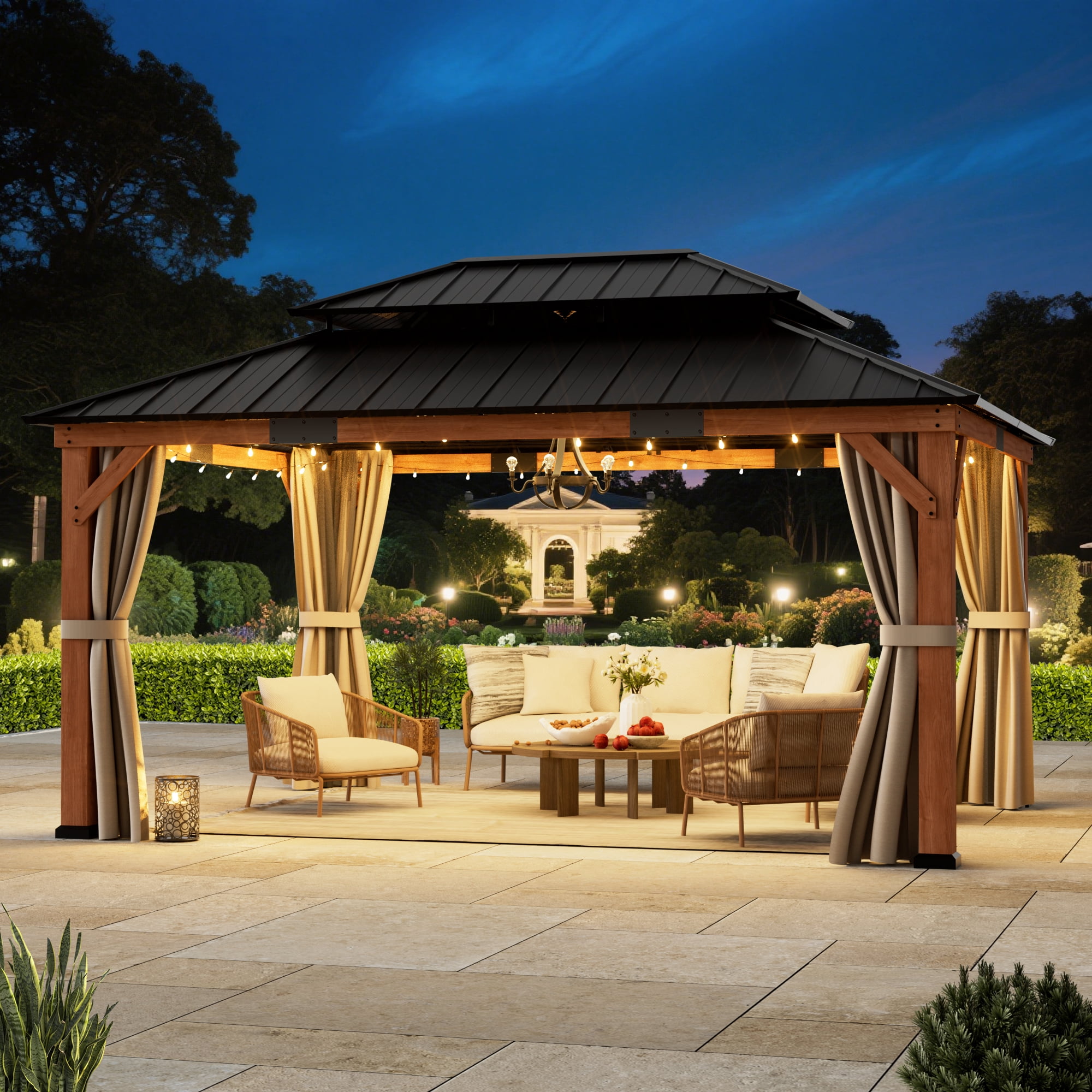 Modern Shade 12'x16' Rosewood Cedar Gazebo - Thumbnail 3