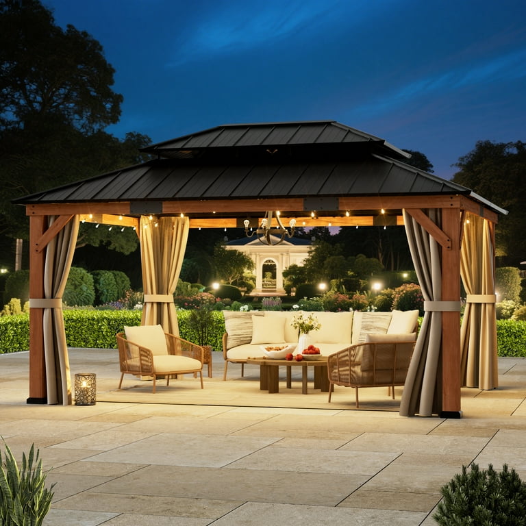 Modern Shade 12'x16'Outdoor Cedar Wood Hardtop Gazebo with Double