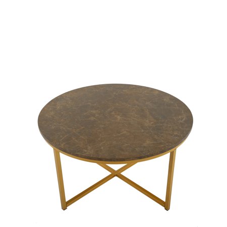 AMOSTBY Cross Legs Glass Coffee Table with Metal Base for Living Room