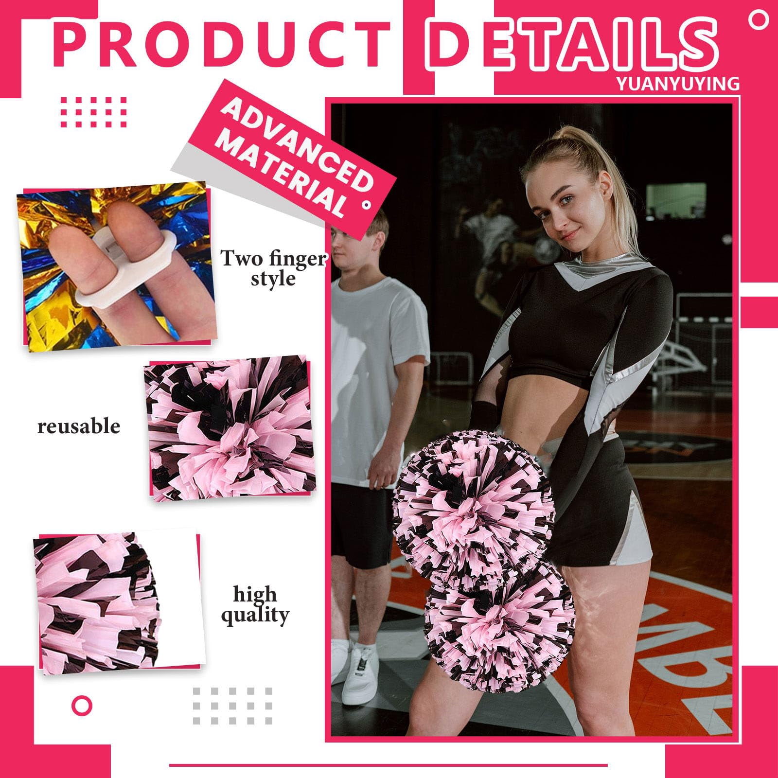 10 Pcs Cheerleading Pom Poms,Cheerleading Handheld Squad Pompoms for Sports Team Cheer Spirit Games Dance Party Adults
