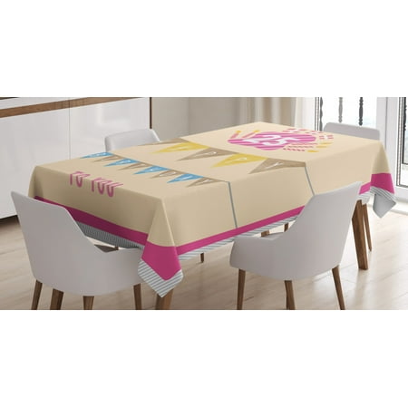 

25th Birthday Decorations Tablecloth Pink Framework Cute Flags with Letters Burning Candlesticks Gifts Rectangular Table Cover for Dining Room Kitchen 52 X 70 Inches Multicolor by Ambesonne