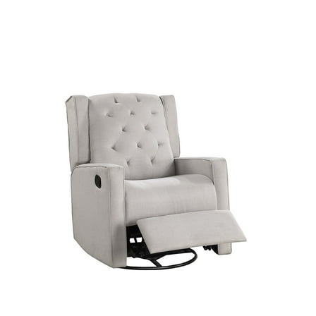 Newboti Furniture Contemporary Light Gray Color Polyfiber Swivel Recliner Chair 1pc Manual Motion Wing Back Tufted Cushion Living Room Furniture Glider Chair 05326