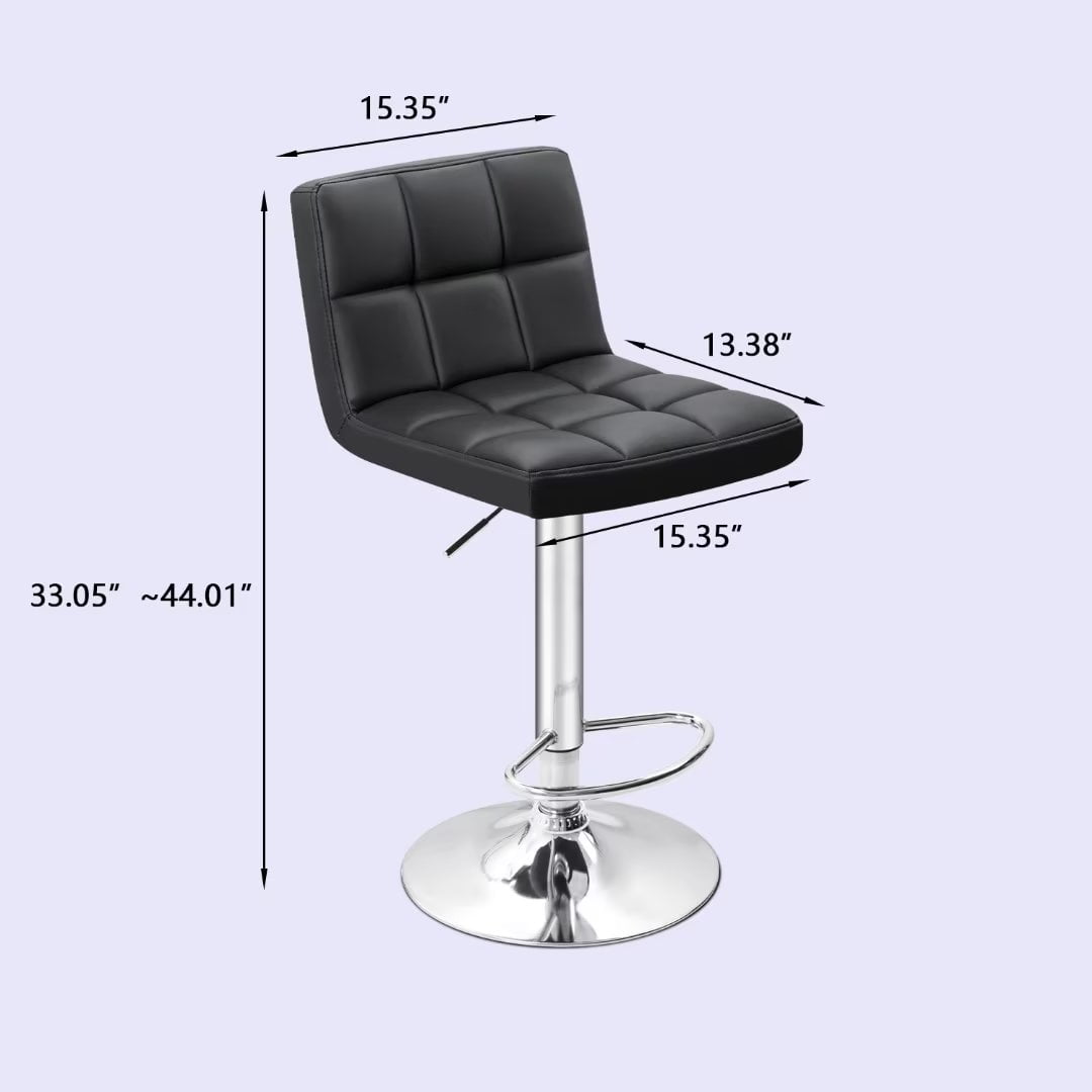 Vineego Modern Square PU Leather Swivel Adjustable Bar Stool, Set of 2, Bar Stool for Kitchen Counter,Black