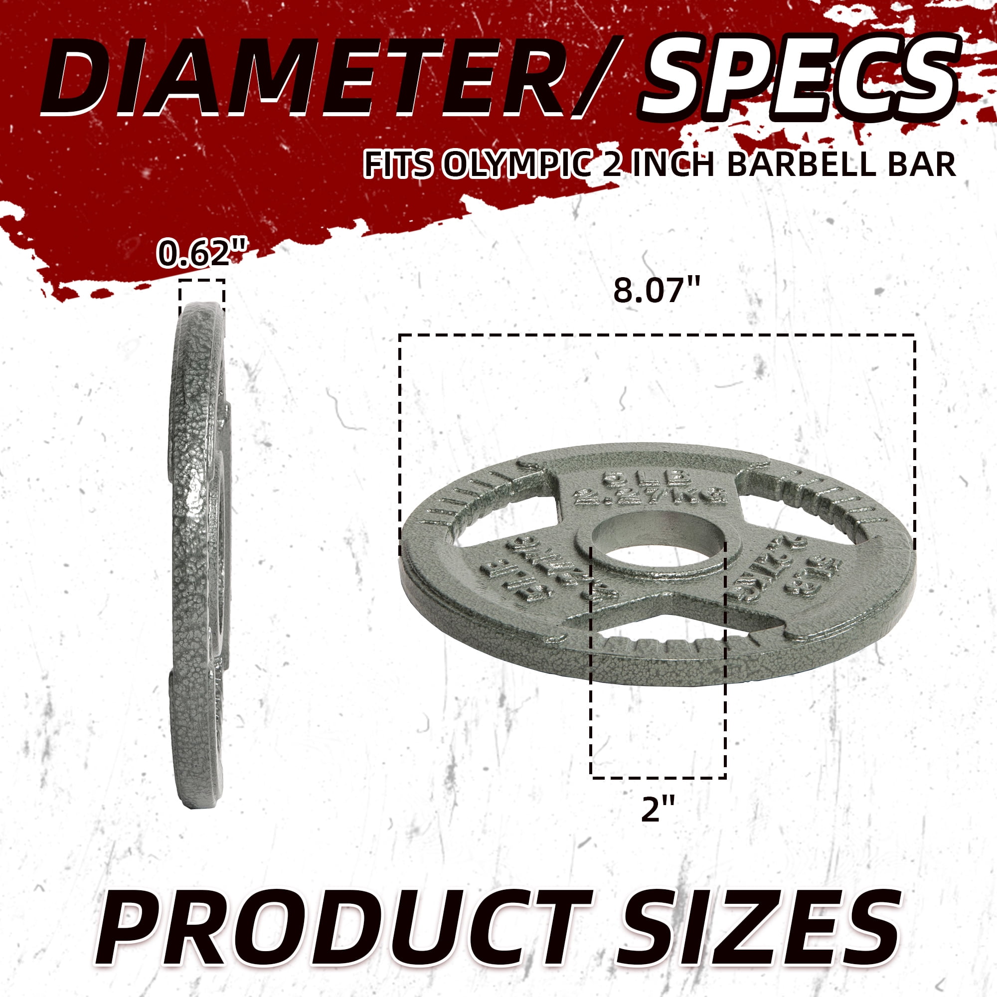 Signature Fitness Cast Iron Weight Plates for Strength Training, Fits 2-Inch Barbell, Multiple Size Options