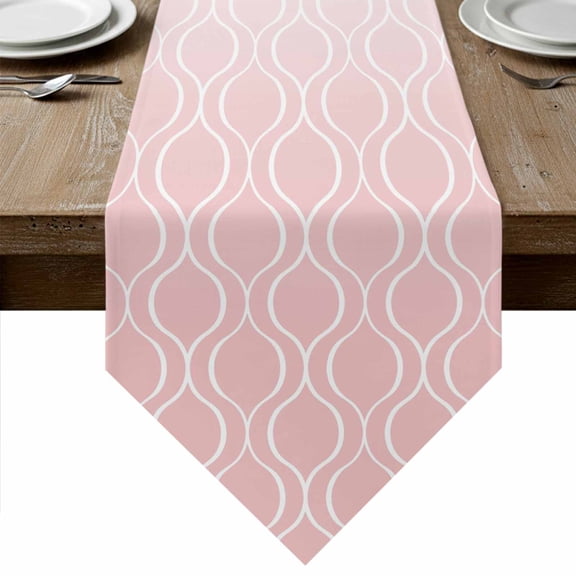 Table Runners 36 Inches Long, Moroccan Pink Cotton Linen Kitchen Dining Coffee Table Runner for Party Home Decor, Abstract Geometric Plaid Gradient Tabletop Dresser Scarves Runner Decor 13x36 Inch