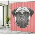 thumbnail image 5 of Ambesonne Dog Shower Curtain, Pug Dog Sunglasses Colar, 69"Wx84"L, Coral and Grey, 5 of 5