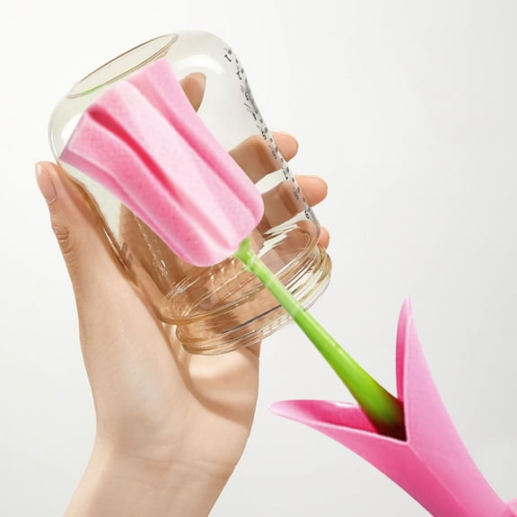 Tianyuxxx Long-Handled Scrubber Set for Cups and Baby Bottles with Hanging Hooks Pink 1 Piece