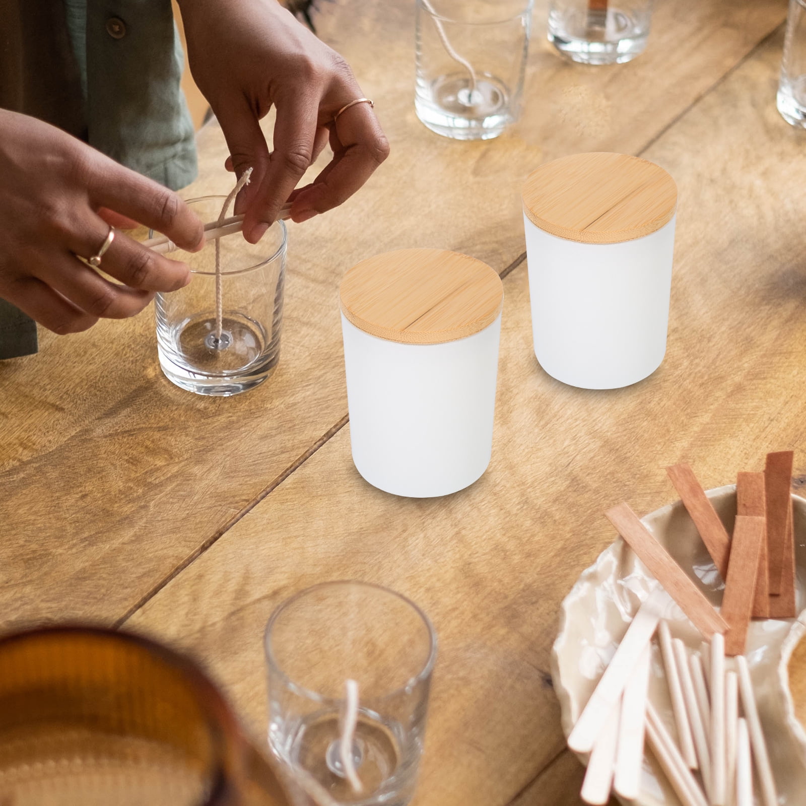 WRISTBIQUE Round Glass Tins with Lids Aromatherapy Scented Candle Container White 4 Sets