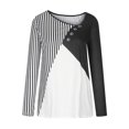 thumbnail image 4 of IROINNID Discount Womens Long Sleeve V-Neck Shirts V- Stripe Color Blocking Printing Recreational Tops,Black, 4 of 8
