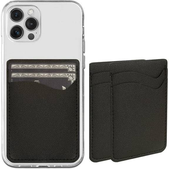 Cell Phone Wallet Dual Pocket Leather Case Pocket Card Holder,Phone Card Holder for Back of Phone Compatible with Most of Cell Phone - 2 Black