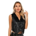thumbnail image 3 of inlzdz Womens Sparkly Sequins Sleeveless Button Up Vest Pointed Hem Waistcoat Black S, 3 of 7