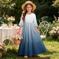 thumbnail image 7 of ITSAME Girls Maxi Dress Round Neck Ruffled 3/4 Sleeve Gradient Print Summer Flowy Casual A-Line Dress Blue Size 6, 7 of 7