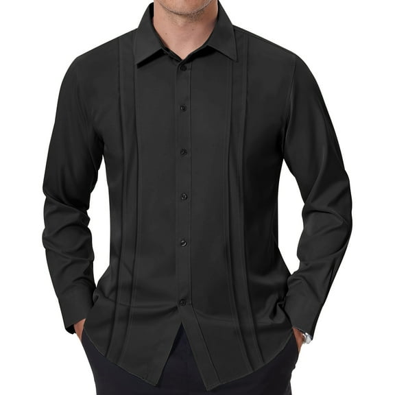 Thrilos Dress Shirts for Men Button Up Long Sleeve Tops Formal Business Shirts Pleated Wrinkle Free Work Shirts
