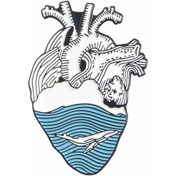 2Pcs Heart with Wave Enamel Pins Alloy Brooches for Backpack Clothes Deep Sky Blue 30.47x20.31mm
