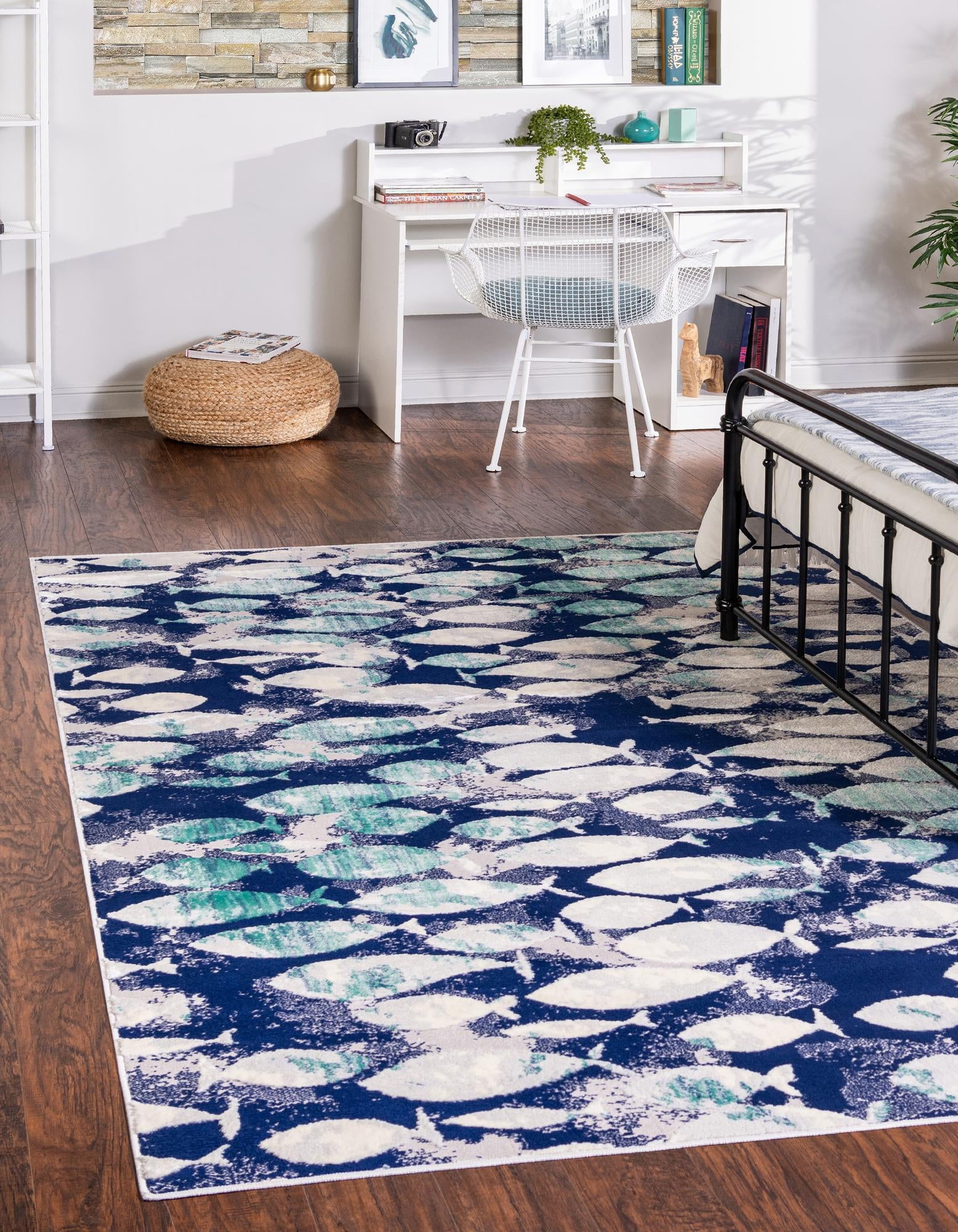 Ariel Blue Abstract 8' x 10' Stain-Resistant Area Rug