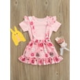 thumbnail image 3 of SAYOO Kid Girl Easter Costume Sets, Ruffle Decor Short Sleeve T-shirt + Cartoon Print Suspender Skirt Outfits Suits, 3 of 9