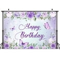 thumbnail image 2 of Butterfly Floral Backdrop for Birthday Party, Purple Butterflies Flowers Photography Background for Princess Women Girl, Happy Birthday Backdrop for Birthday Baby Shower Party Decorations 10x6ft, 2 of 5