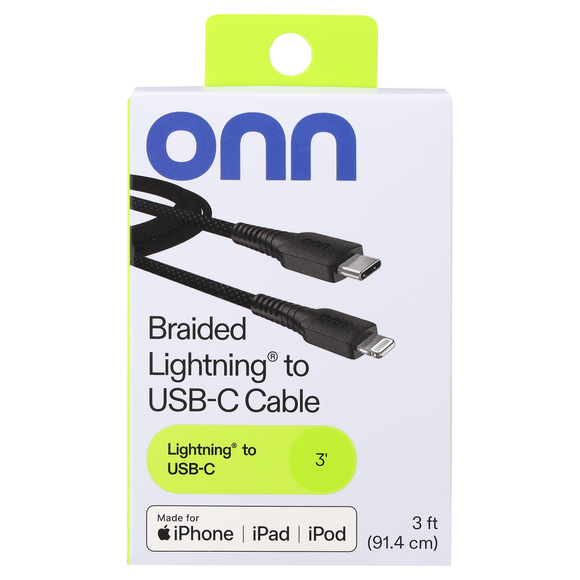 onn 3-Foot Braided Lightning to USB-C Cable, Black photo 5