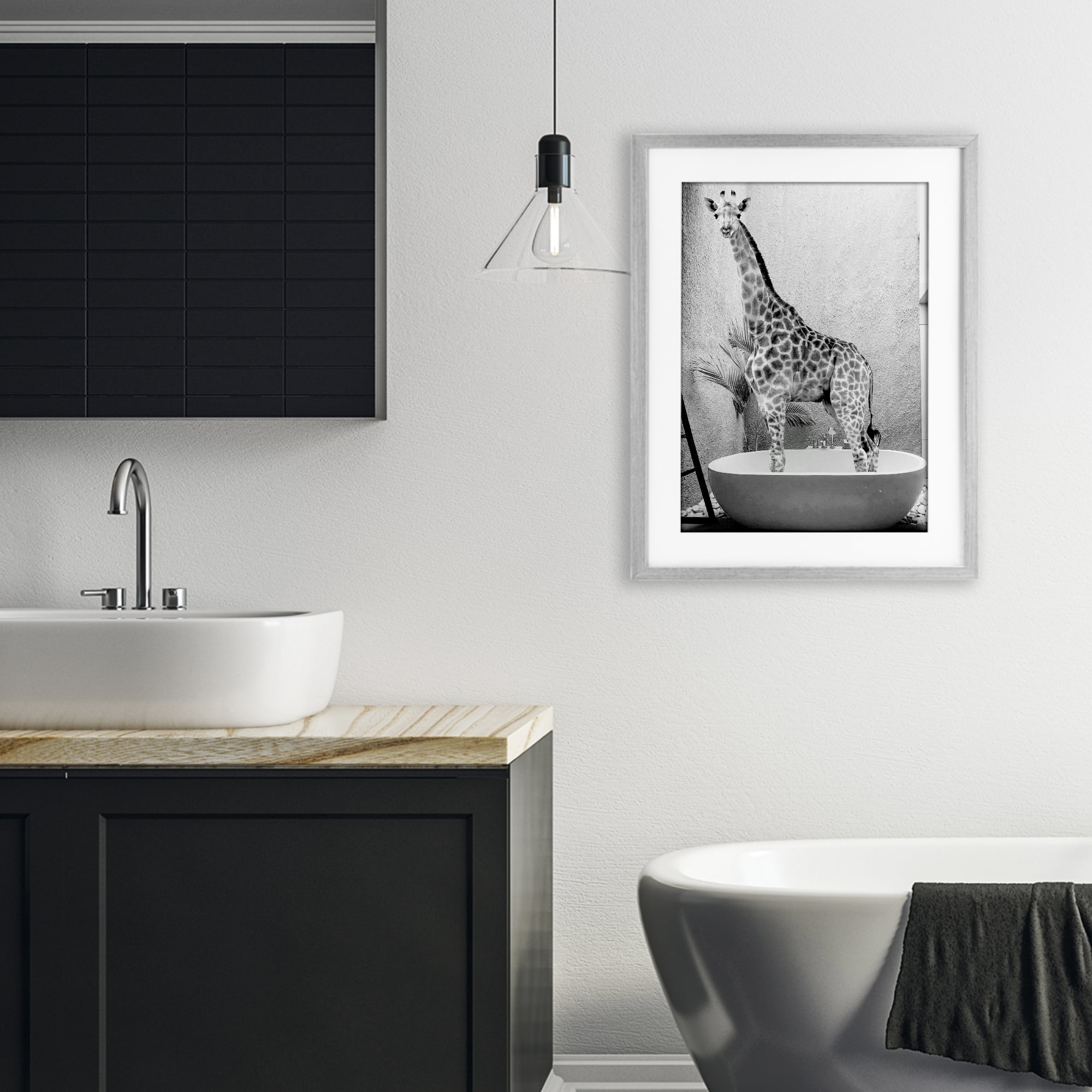 Stupell Industries Safari Bath Standing Tall Gray Framed Print Under Glass, design by SD Graphics Studio