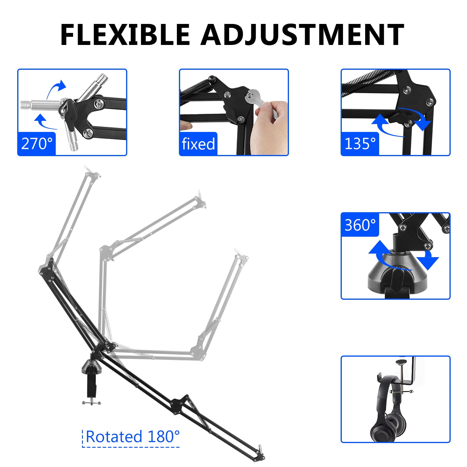 Geekria for Creators Microphone Arm Compatible with MXL 770, 990, 991, BCD-1, Mic Boom Arm with Table Flange Mount Adapter, Suspension Stand, Mic Scissor Arm, Desk Mount Holder