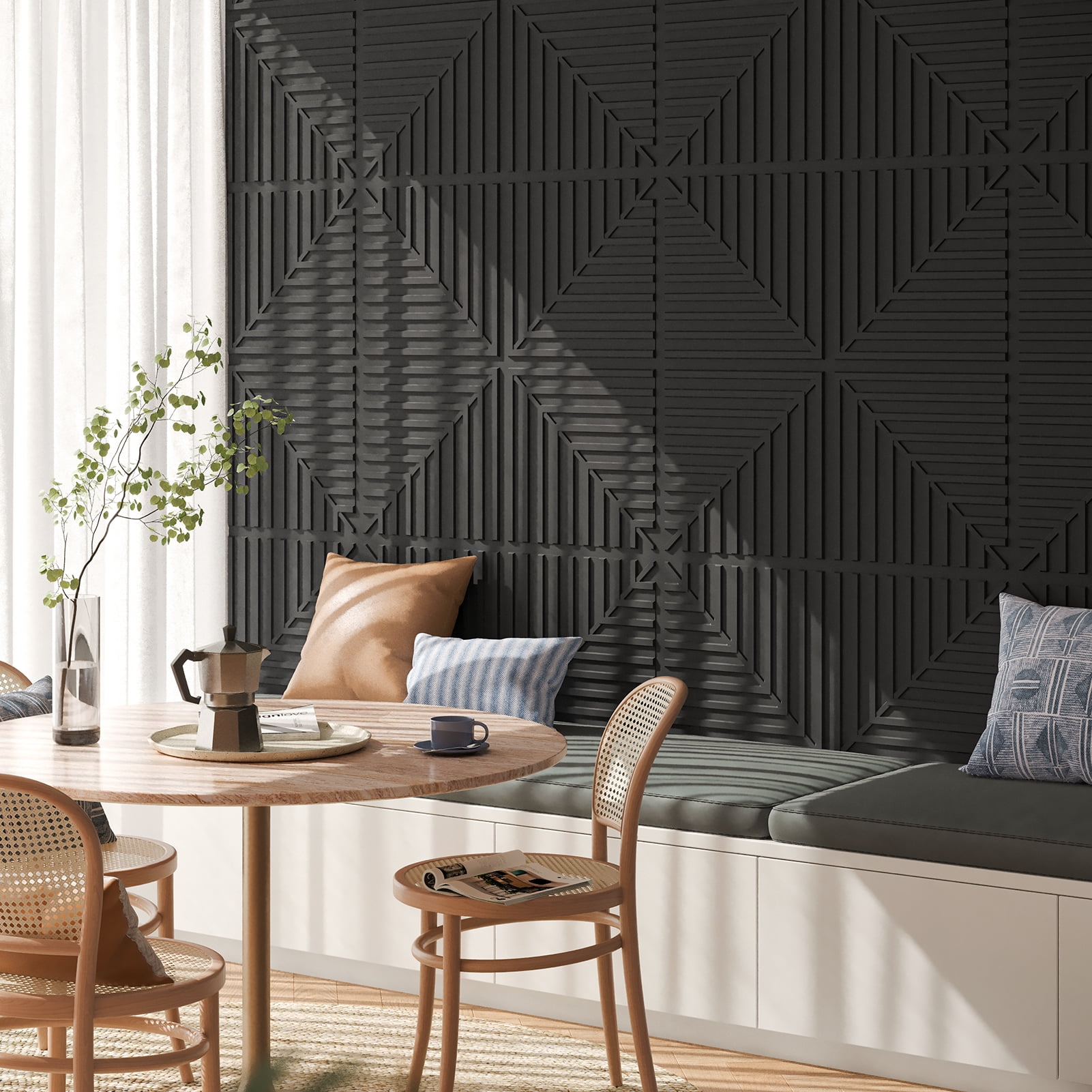 Art3d 24''X24'' Black Drop Ceiling Tiles, PVC 3D Textured Panels for Interior Wall Décor,12-Pack,48sq.ft.