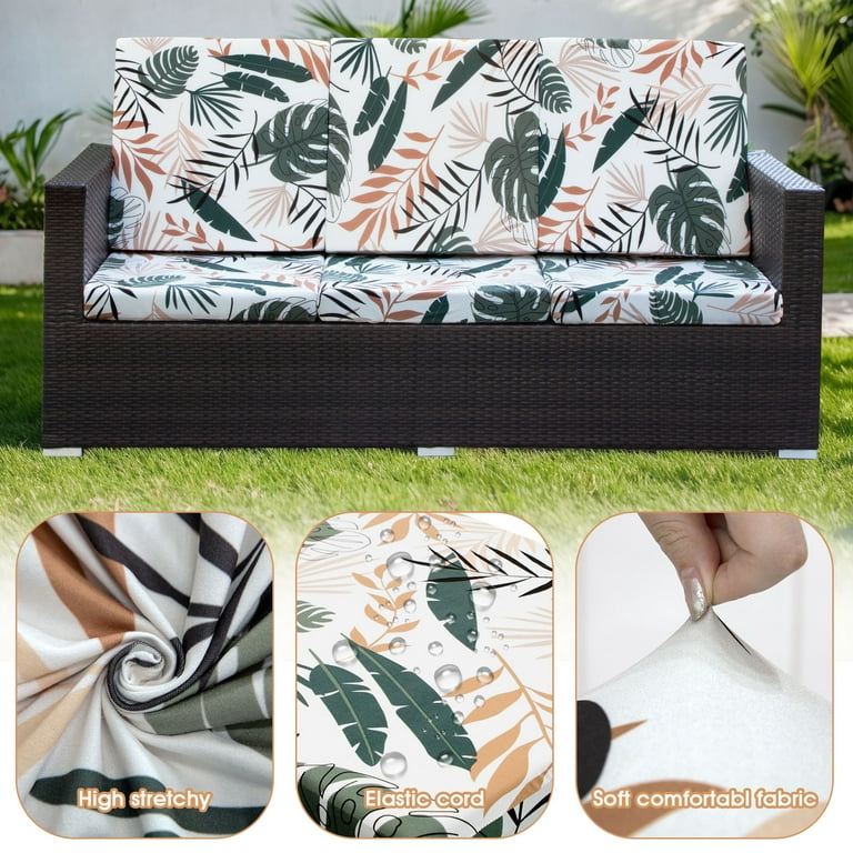 TOPCHANCES 6 Pcs Patio Stretch Sofa Cushion Covers Outdoor Cushion Covers Replacement with Elastic Bottom Couch Slipcover Sofa Seat Covers Patio